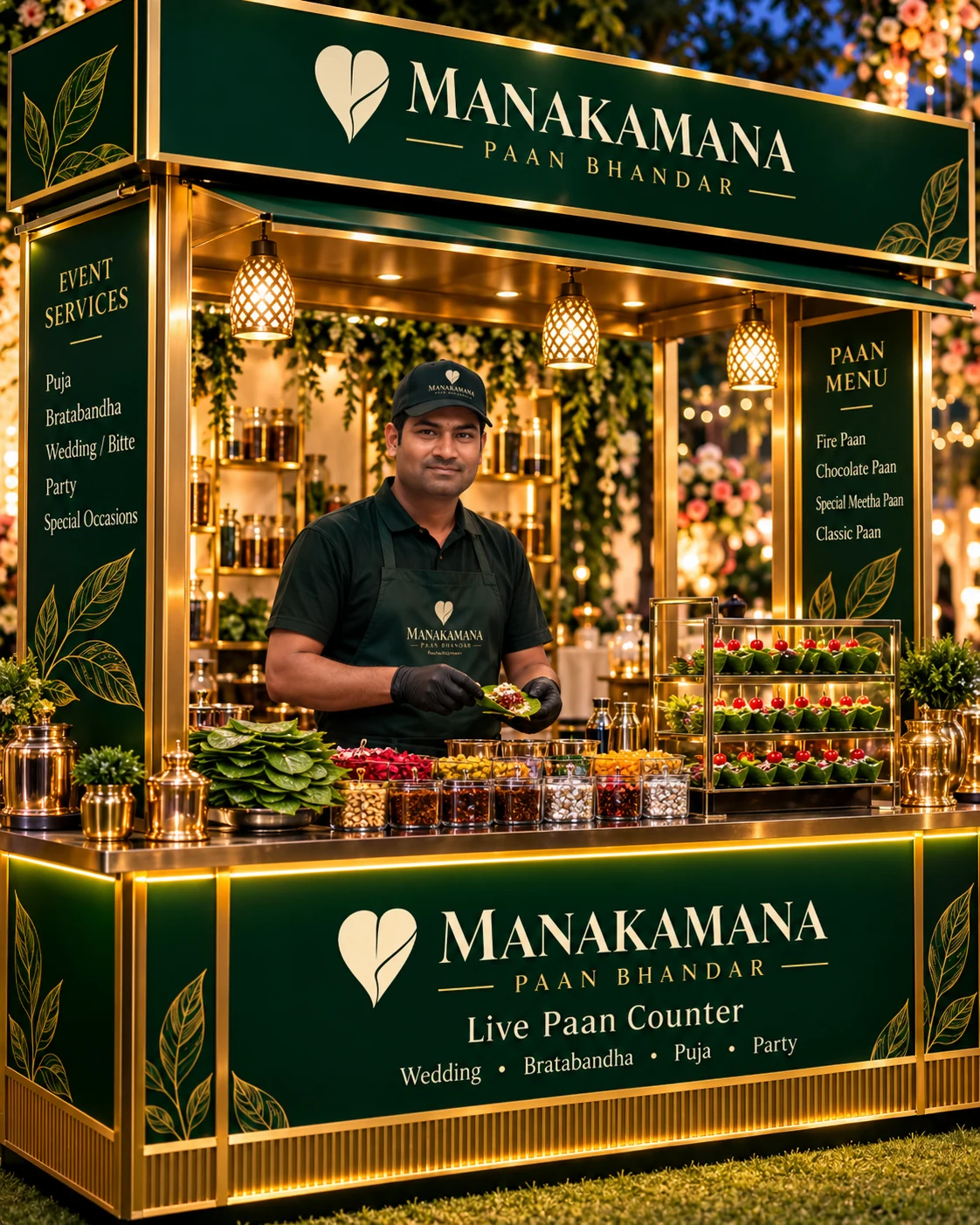 Manakamana Paan Bhandar live paan stall with paan maker for weddings and events in Kathmandu
