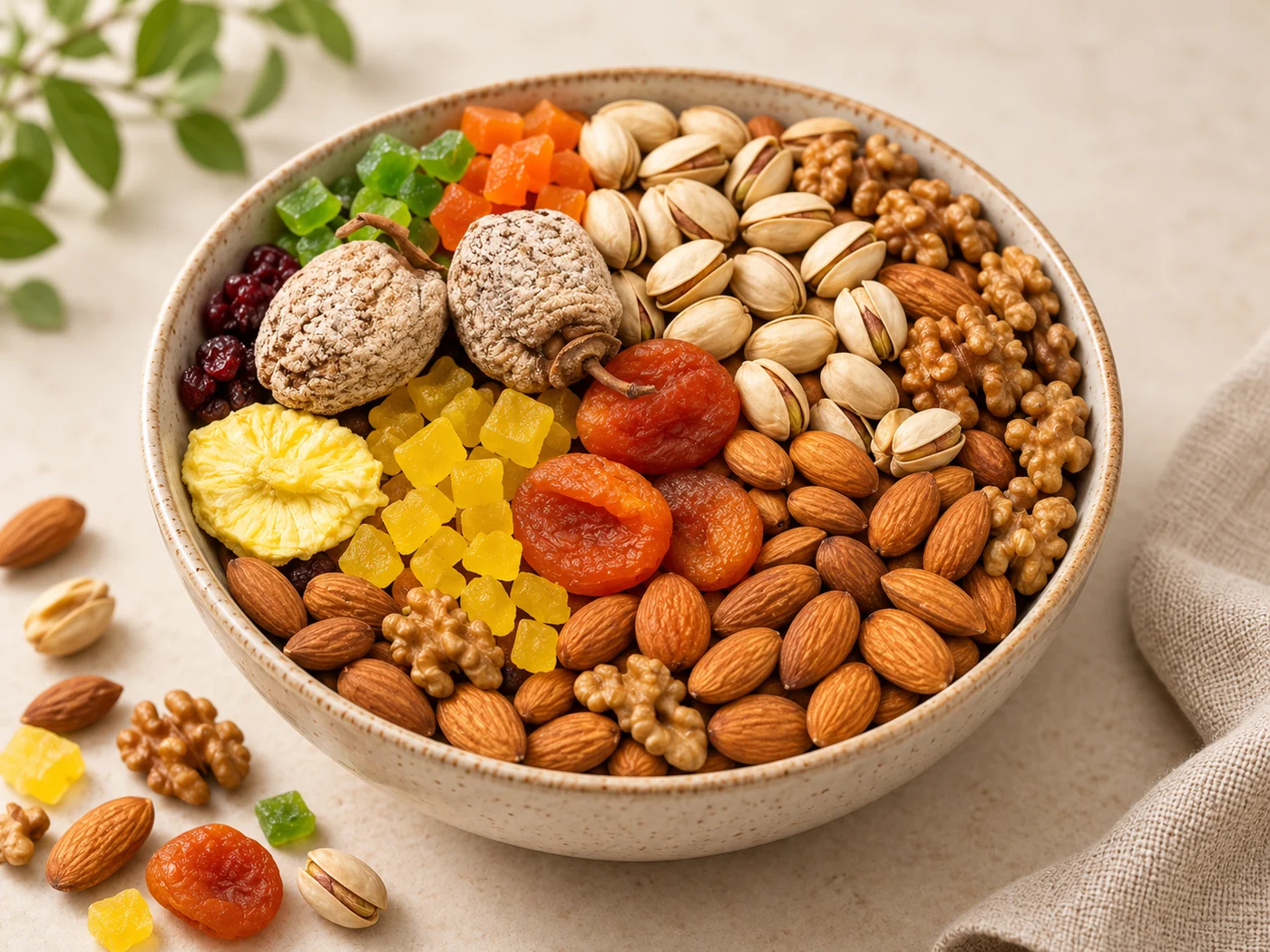 Mixed dry fruits and nuts used in paan preparation at Manakamana Paan Bhandar in Koteshwor