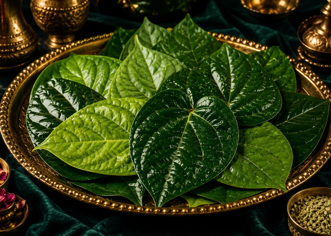 Fresh betel leaves arranged for custom paan selection