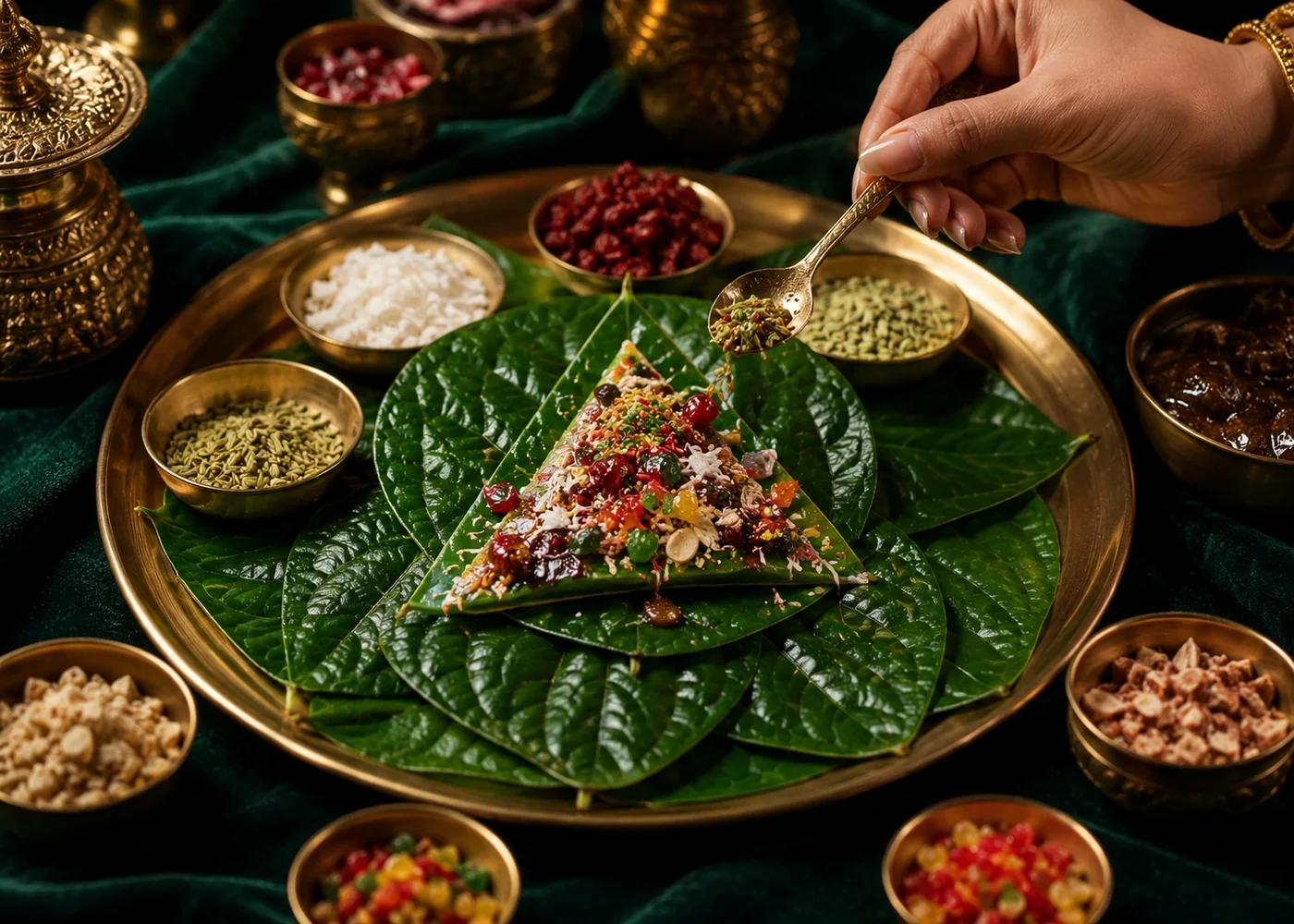 Refined paan taste balancing scene with sweet and refreshing ingredients