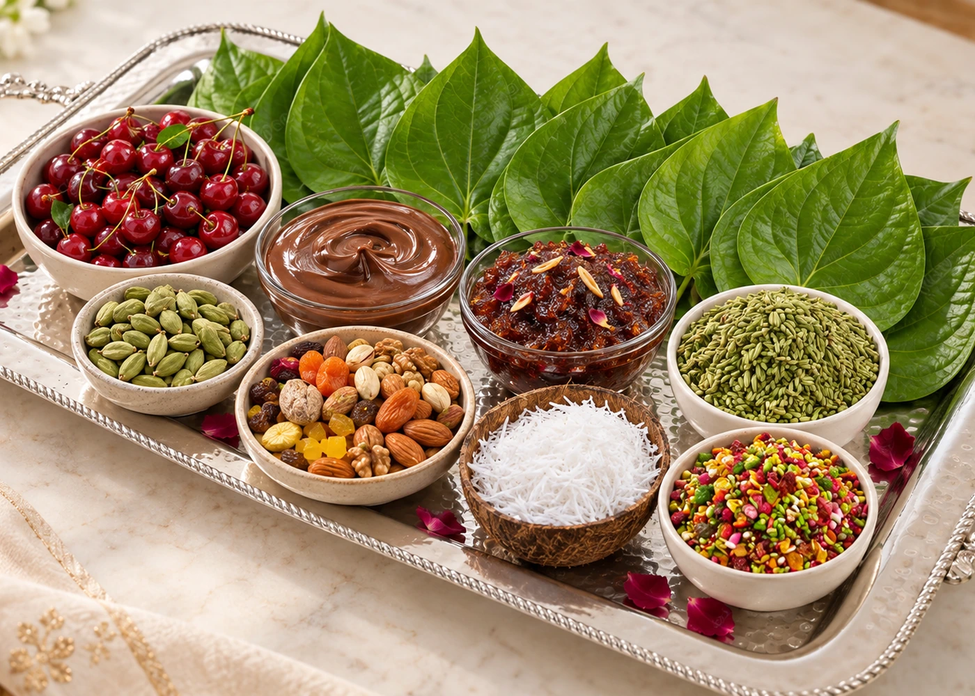 Sweet aromatic filling ingredients for meetha paan