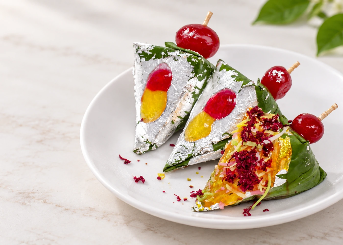 Finished fresh paan after the leaf to flavor process