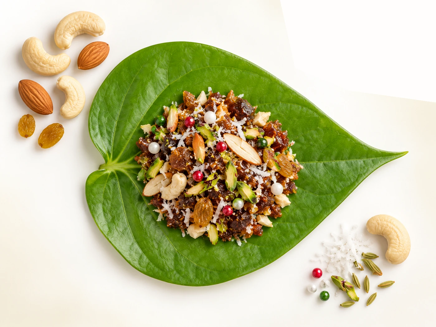 Dry Fruit Paan with a rich dry-fruit presentation at Manakamana Paan Bhandar